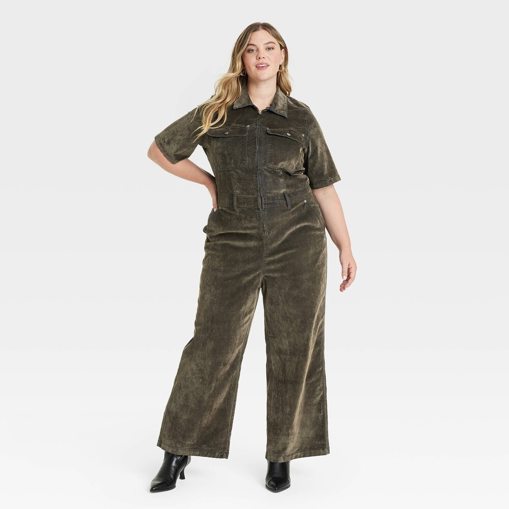 Holiday‎ Short Sleeve Flocked Denim Jumpsuit - Olive 17